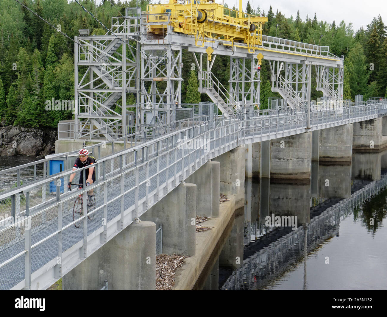 A spillway dam on the Riviere Grande Decharge in Saguenay Lac St Jean, Quebec, Canada Stock Photo
