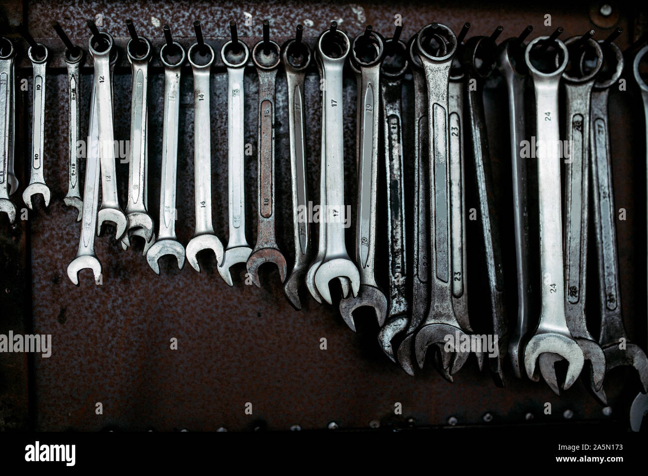 collection wrench in the garage automobile Stock Photo Alamy