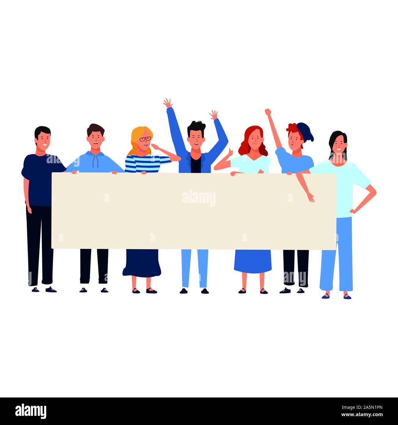 cartoon young people protesting with blank placard Stock Vector Image ...
