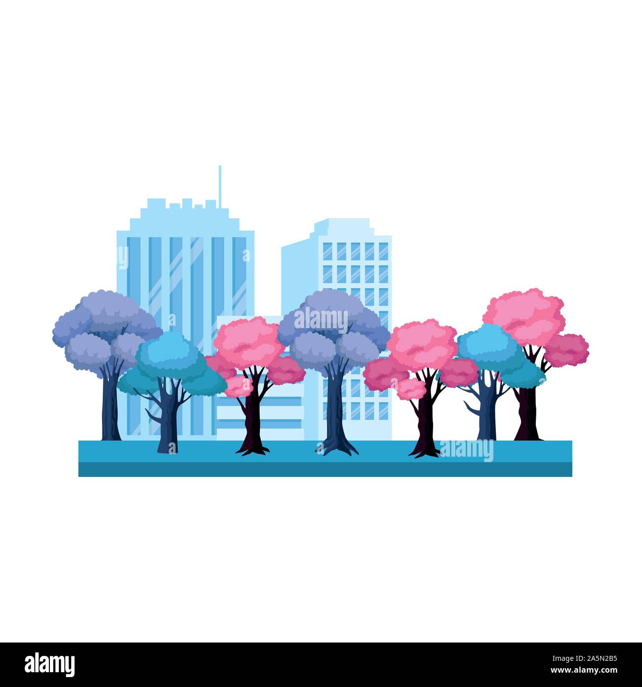 colorful trees and city buildings, colorful design Stock Vector Image ...