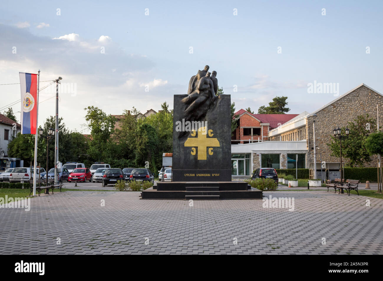 BRCKO, BOSNIA AND HERZEGOVINA, JUNE 18, 2019: Serbian War Memorial, dedicated to the Serbian victims of the Bosnian wars of 1992-1995 in the Serb repu Stock Photo