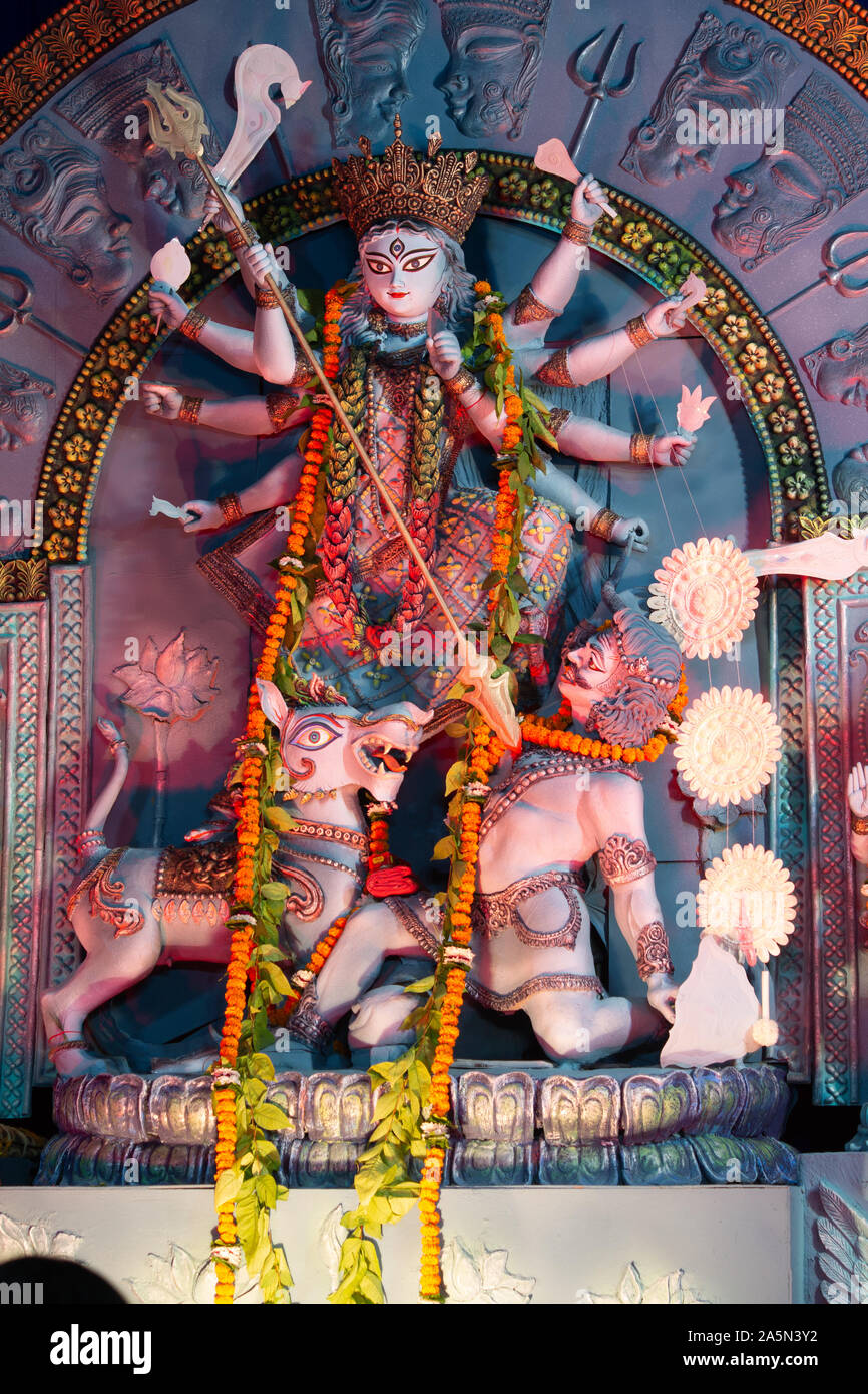 A View Of Durga Idiol Inside Puja Pandal Stock Photo - Alamy