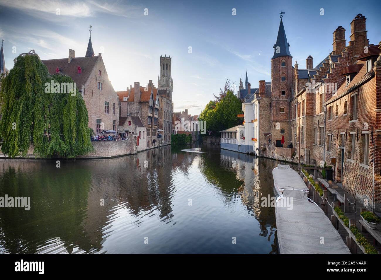 Bruges  with water canal at Late Afternoon, Flanders, Belgium Stock Photo
