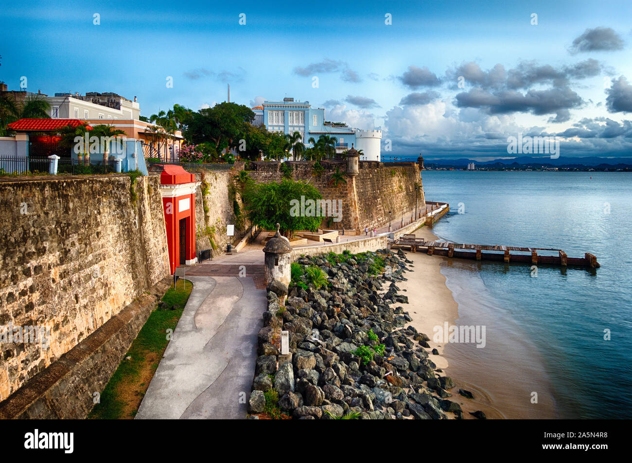 High Angle View of the The ity Gate and the La Fortelaza Building in Old San Juan, Puerto Rico Stock Photo