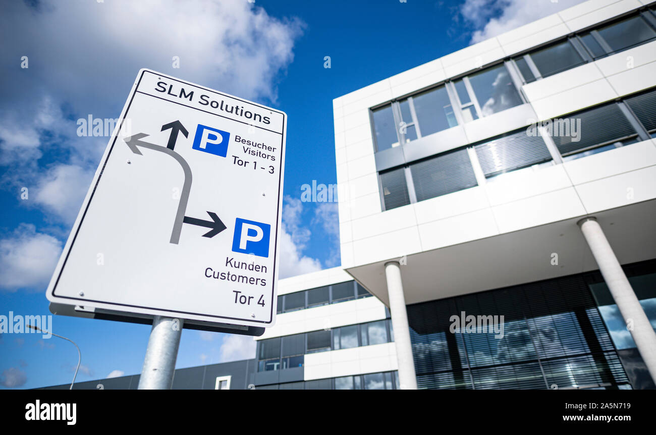 02 October 2019, Schleswig-Holstein, Lübeck: The factory building of the 3D printer manufacturer SLM Solutions Group. After a change at the top of the company, SLM wants to get back on track for success. Photo: Axel Heimken/dpa Stock Photo