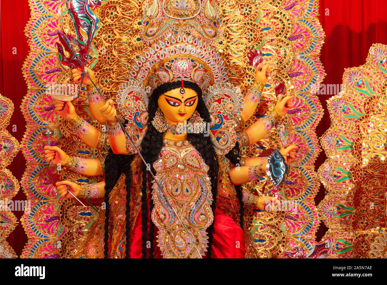 A View Of Durga Idiol Inside Puja Pandal Stock Photo - Alamy