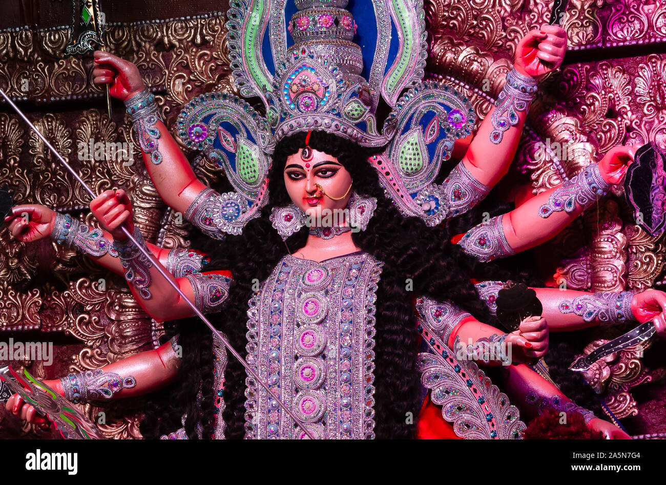 A View Of Durga Idiol Inside Puja Pandal Stock Photo - Alamy