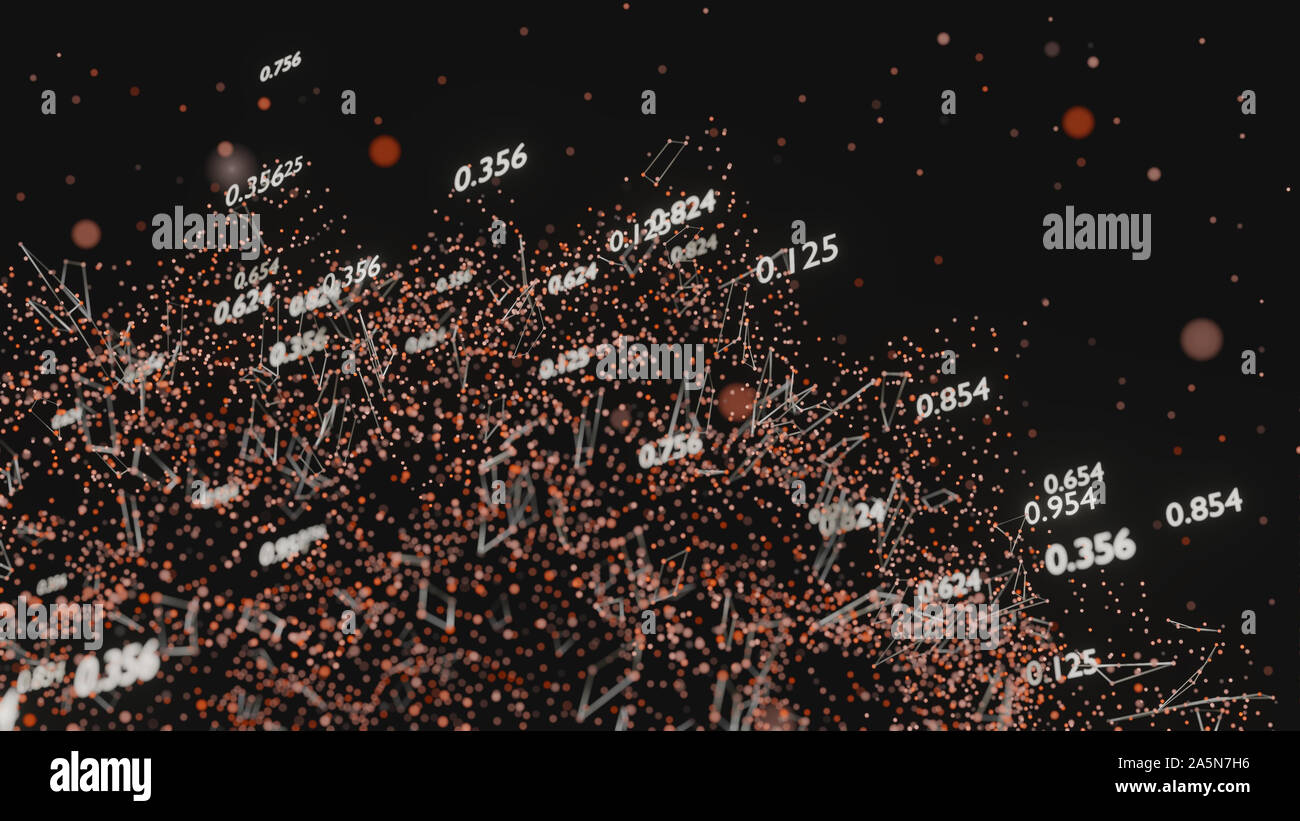 Abstract network of lines and random numbers. Business data. 3D ...