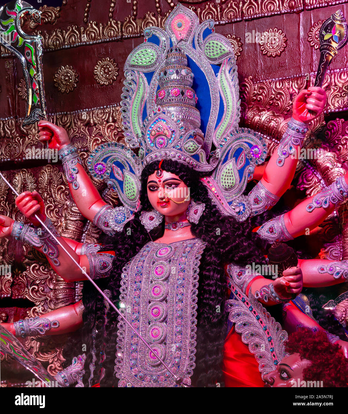 A View Of Durga Idiol Inside Puja Pandal Stock Photo - Alamy