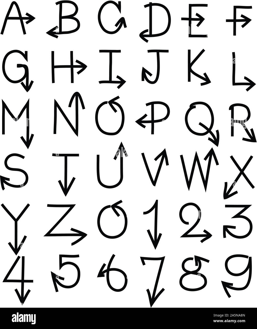 hand draw arrow font Stock Vector