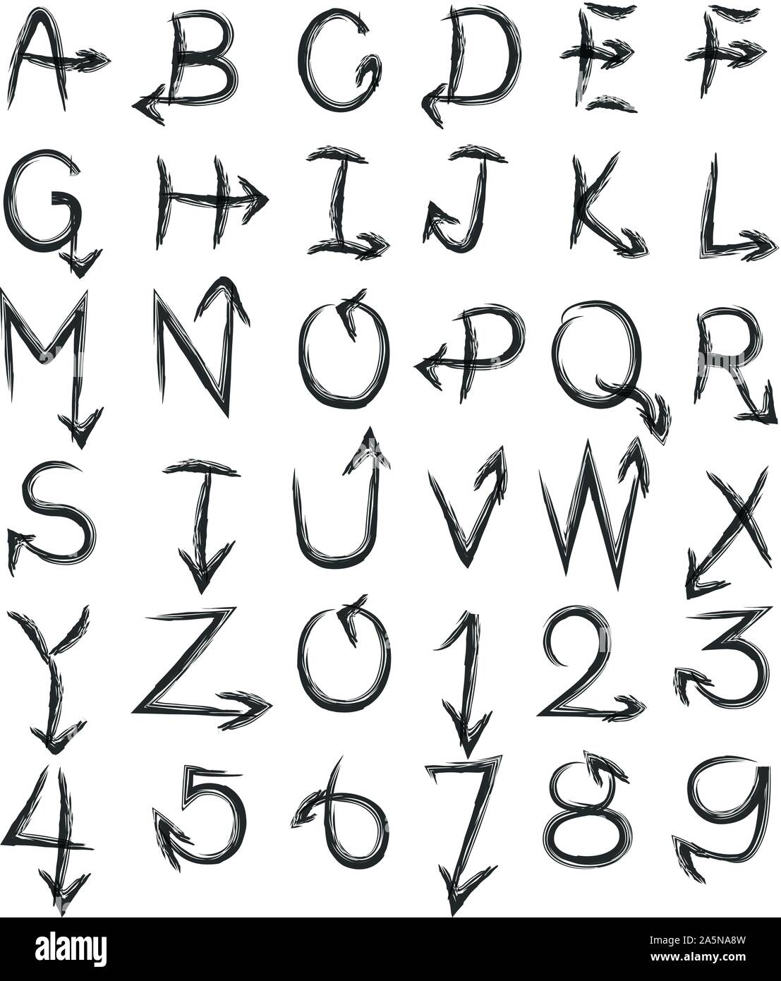 ink hand drawn arrow font Stock Vector