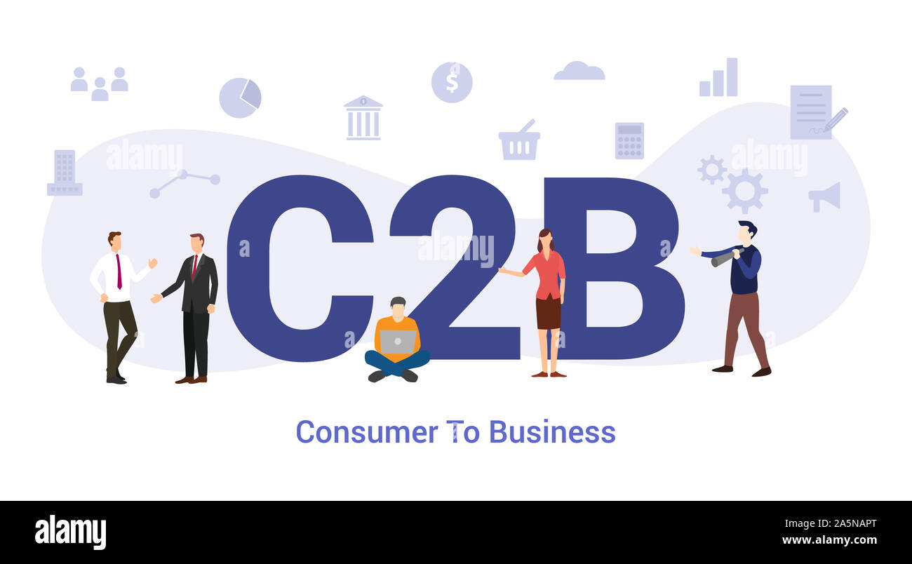 c2b consumer to business concept with big word or text and team people ...