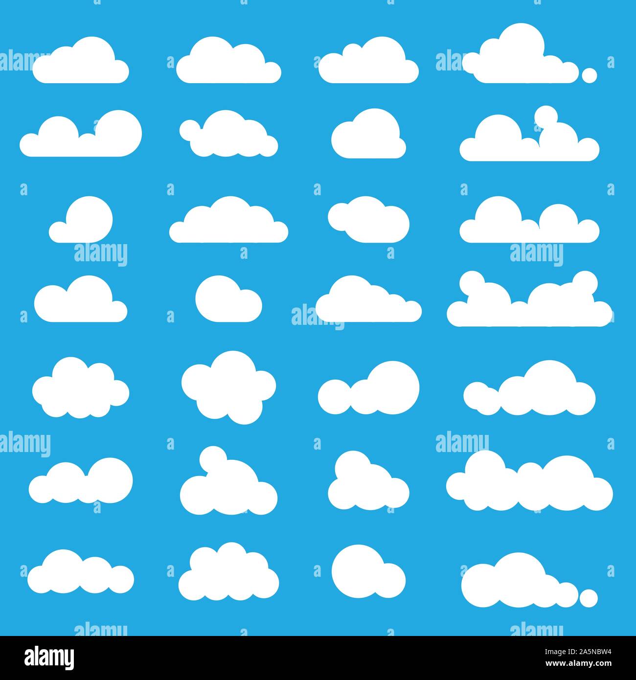 white clouds icon set on blue background, vector Stock Vector Image ...