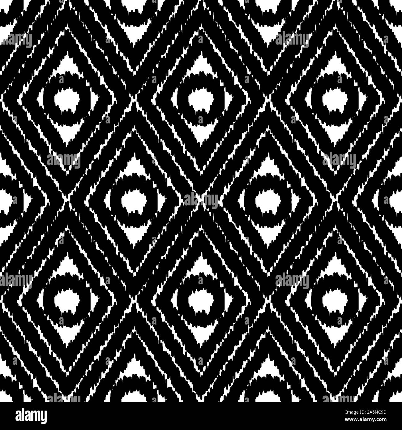 seamless vector ikat pattern with abstract diamond and circles in black ...