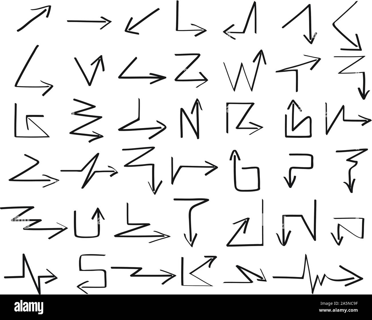 zig zag hand draw arrow set on white background, magic vector Stock Vector