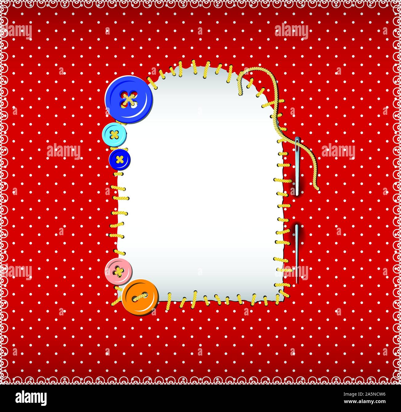 Stitched patch on polka dot fabric Stock Vector