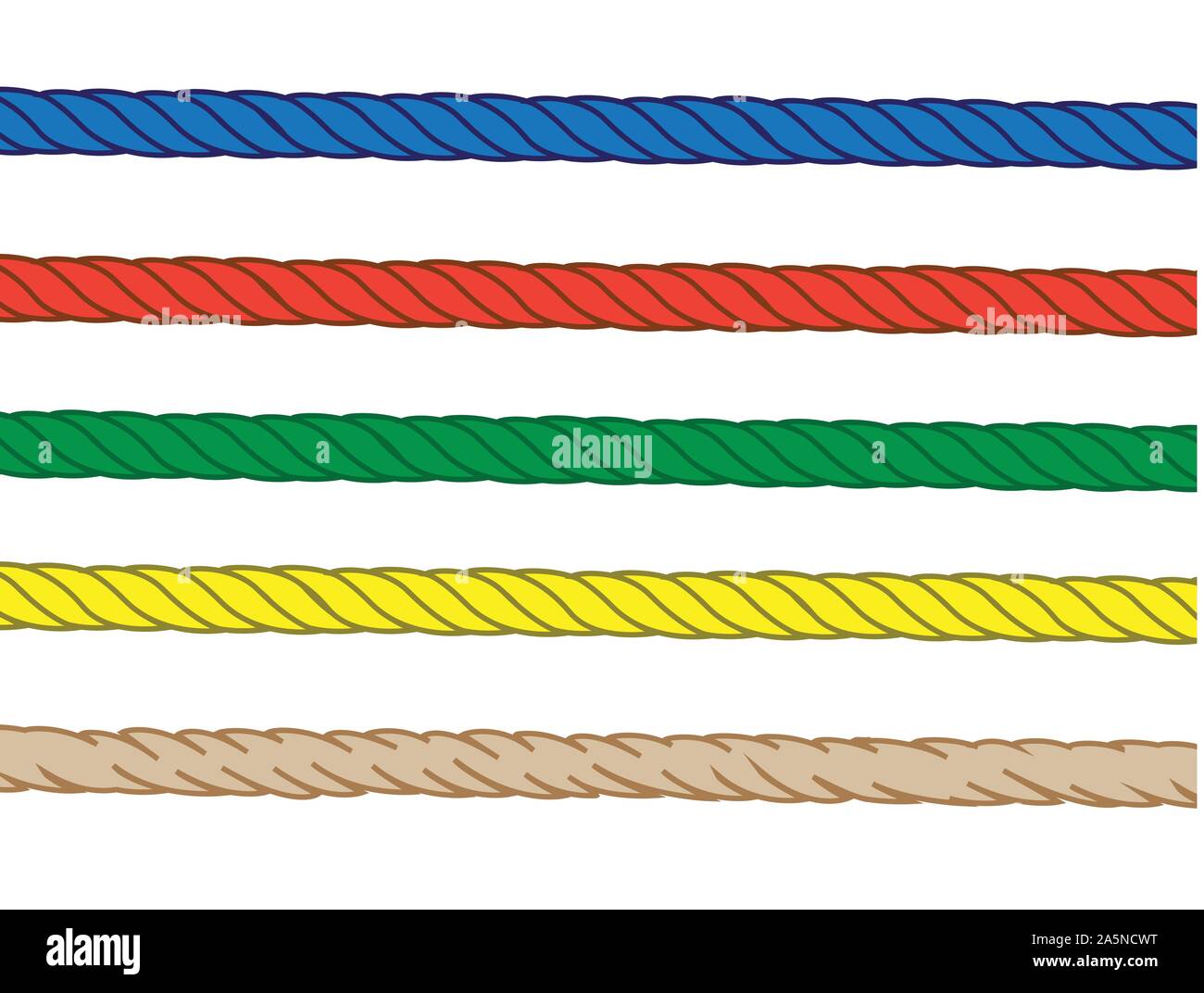 colorful set of straight nylon rope and burlap rope on white background ...
