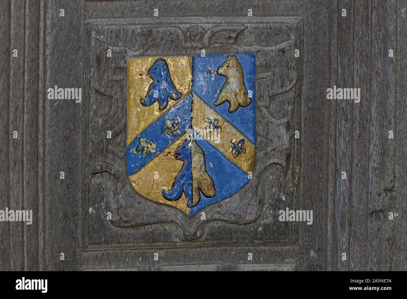 Coat of arms of Trinity College Oxford University the badge or crest is carved or embossed on the Great Gate to the Bodleian library in Catte Street Stock Photo
