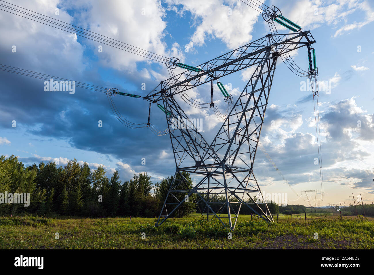 High voltage electric towers and power lines in the countryside Stock ...