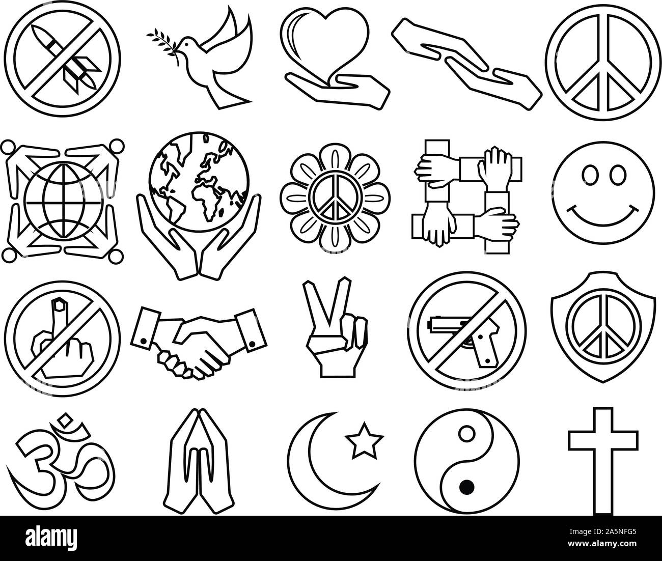 peace symbol concept, line icon set Stock Vector