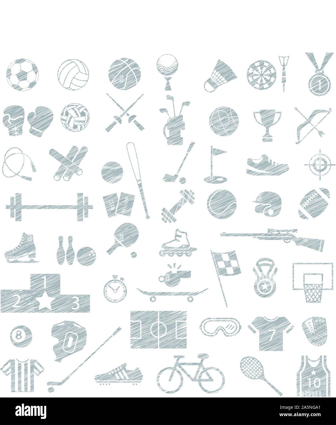 sport equipment icon set, drawing sketch vector style Stock Vector