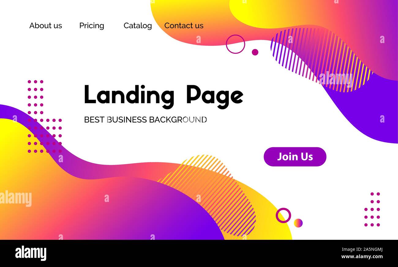 Landing page vector template. Abstract modern background with liquid fluid color shapes. Template for websites, apps Stock Vector