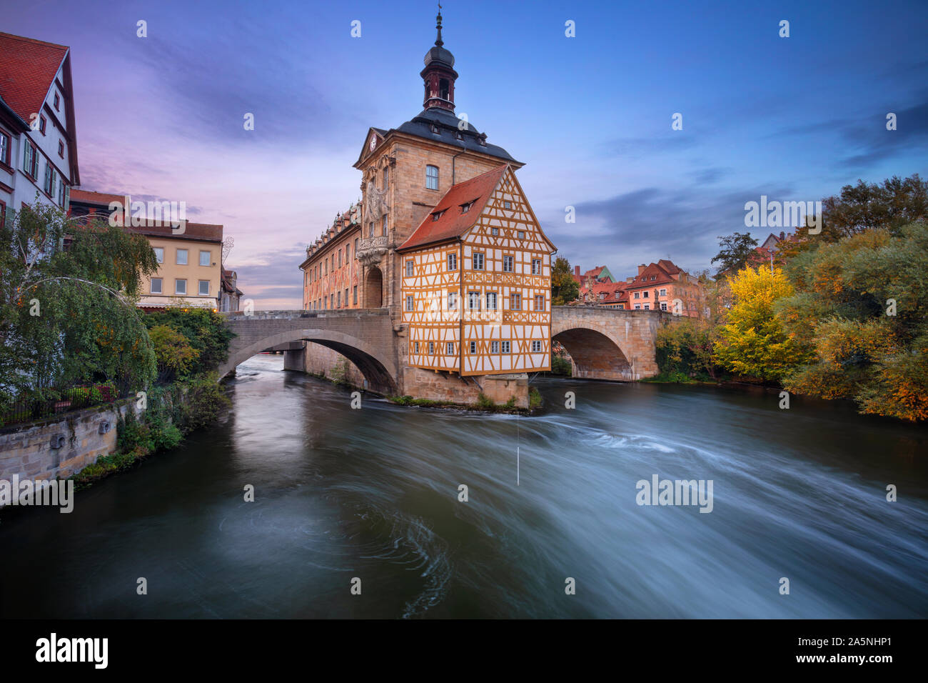 Bamberg, Germany. Cityscape image of old town Bamberg, Germany during autumn sunset. Stock Photo