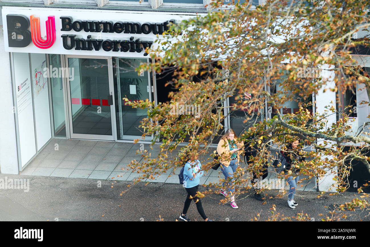 Students leave the main entrance to Bournemouth House, Bournemouth