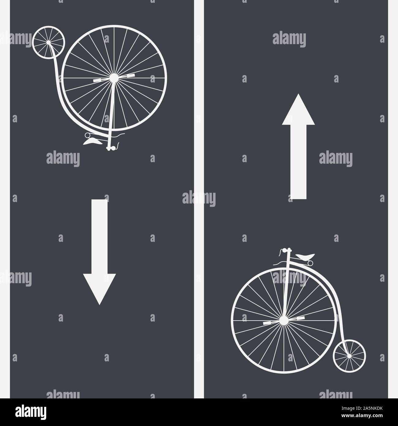 Bike path and Vintage Bicycle symbol on asphalt Stock Vector