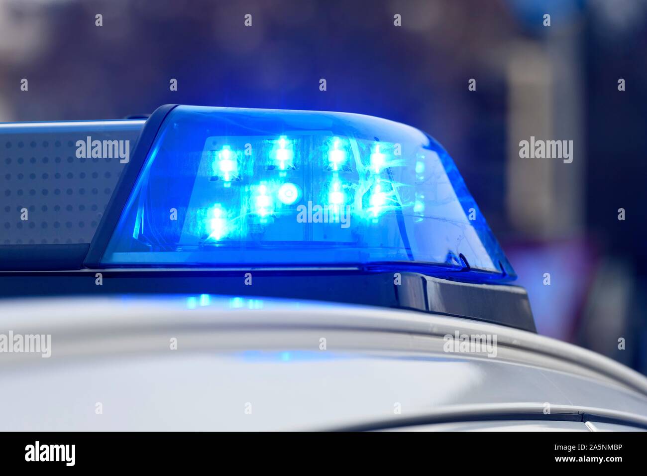 Police patrol car, blue light, Stuttgart, Baden-Wurttemberg, Germany Stock Photo