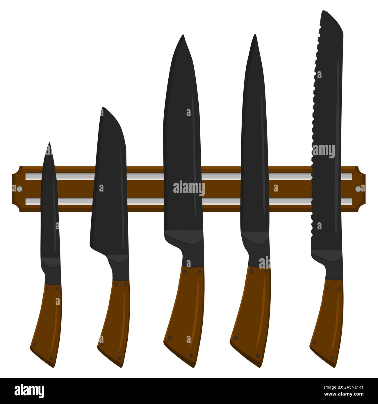 Illustration on theme big colored set different types knives different size for butcher. Knife