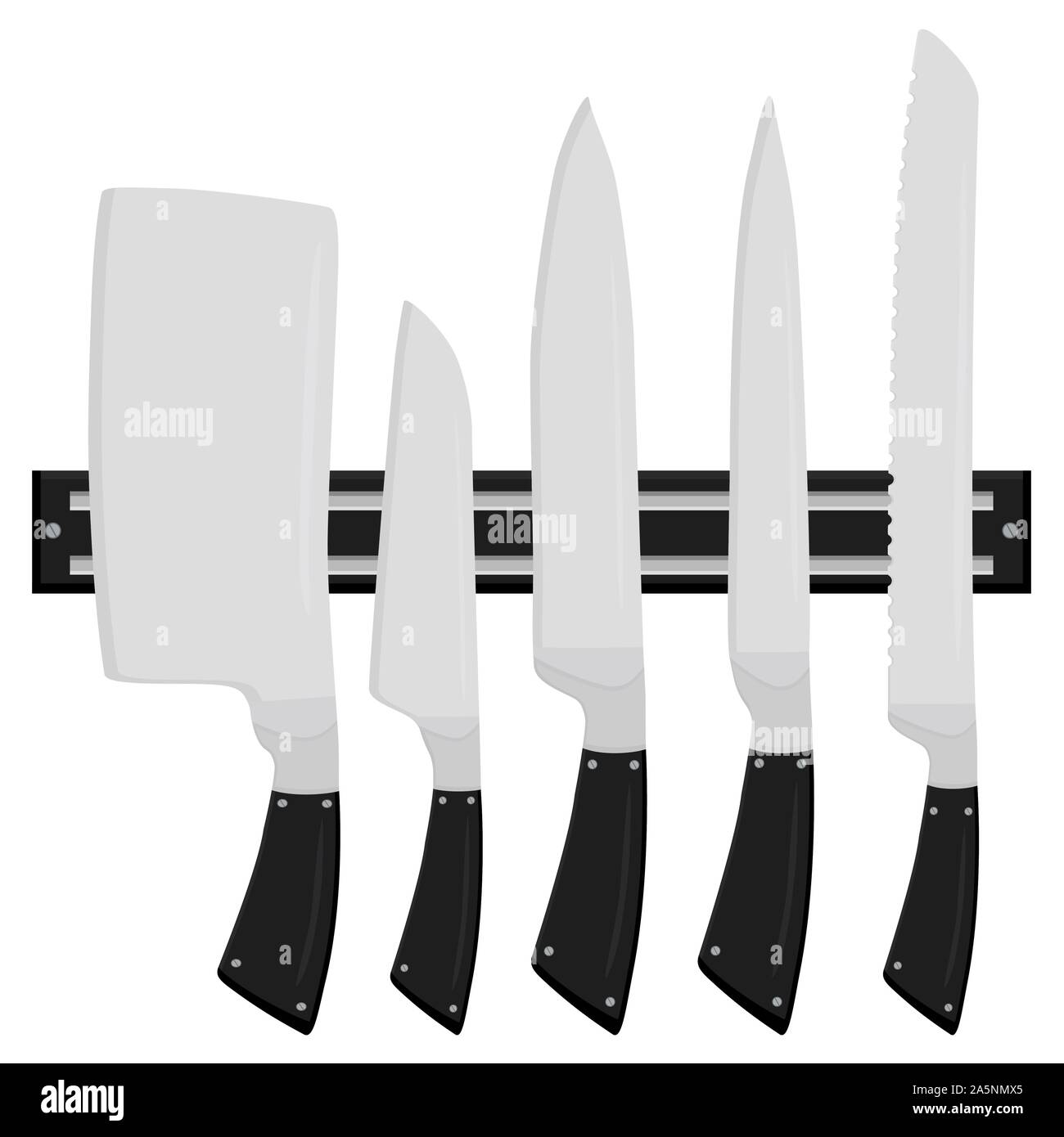 Illustration on theme big colored set different types knives different size for butcher. Knife