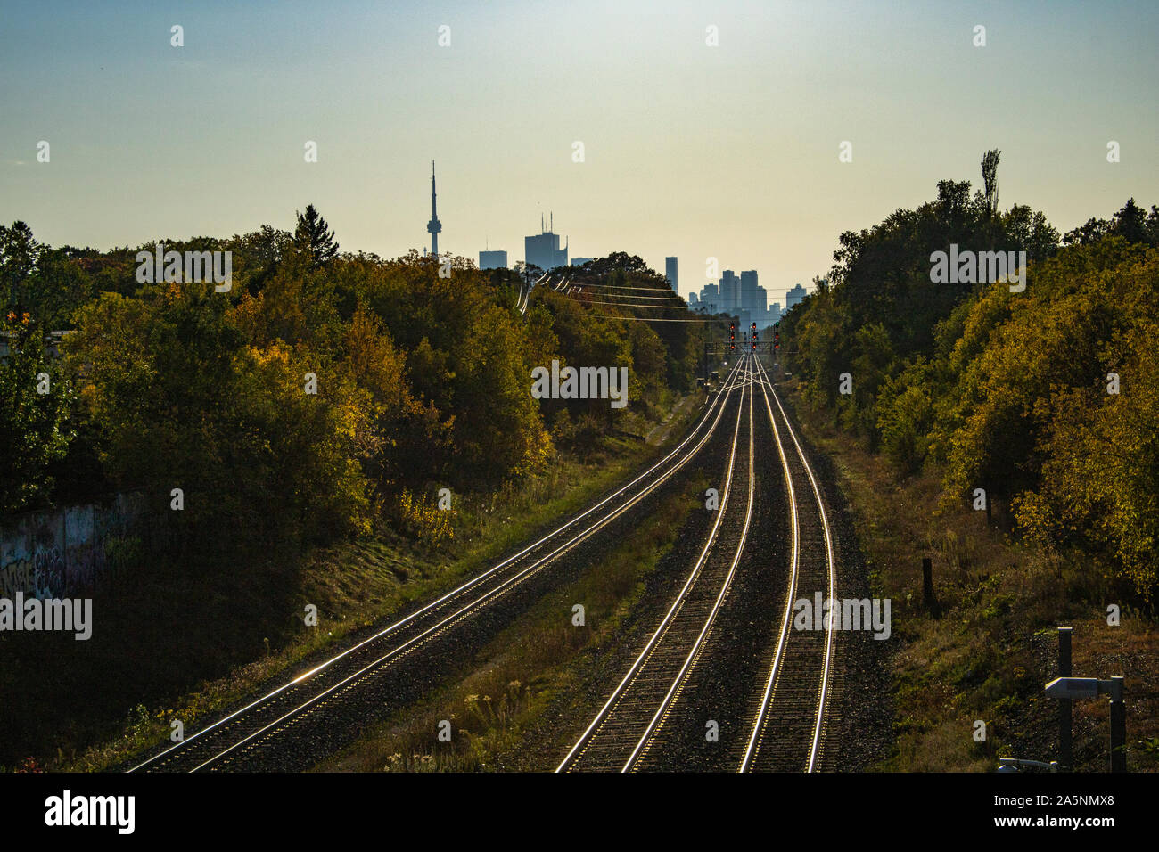 Train tracks leading into Toronto Stock Photo Alamy