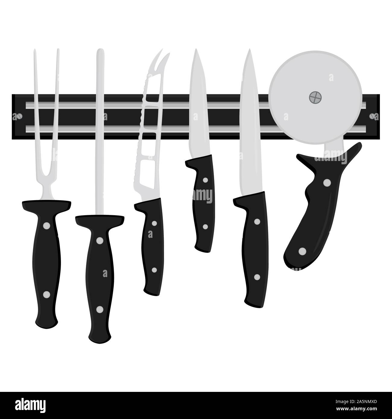 Illustration on theme big colored set different types knives different size for butcher. Knife