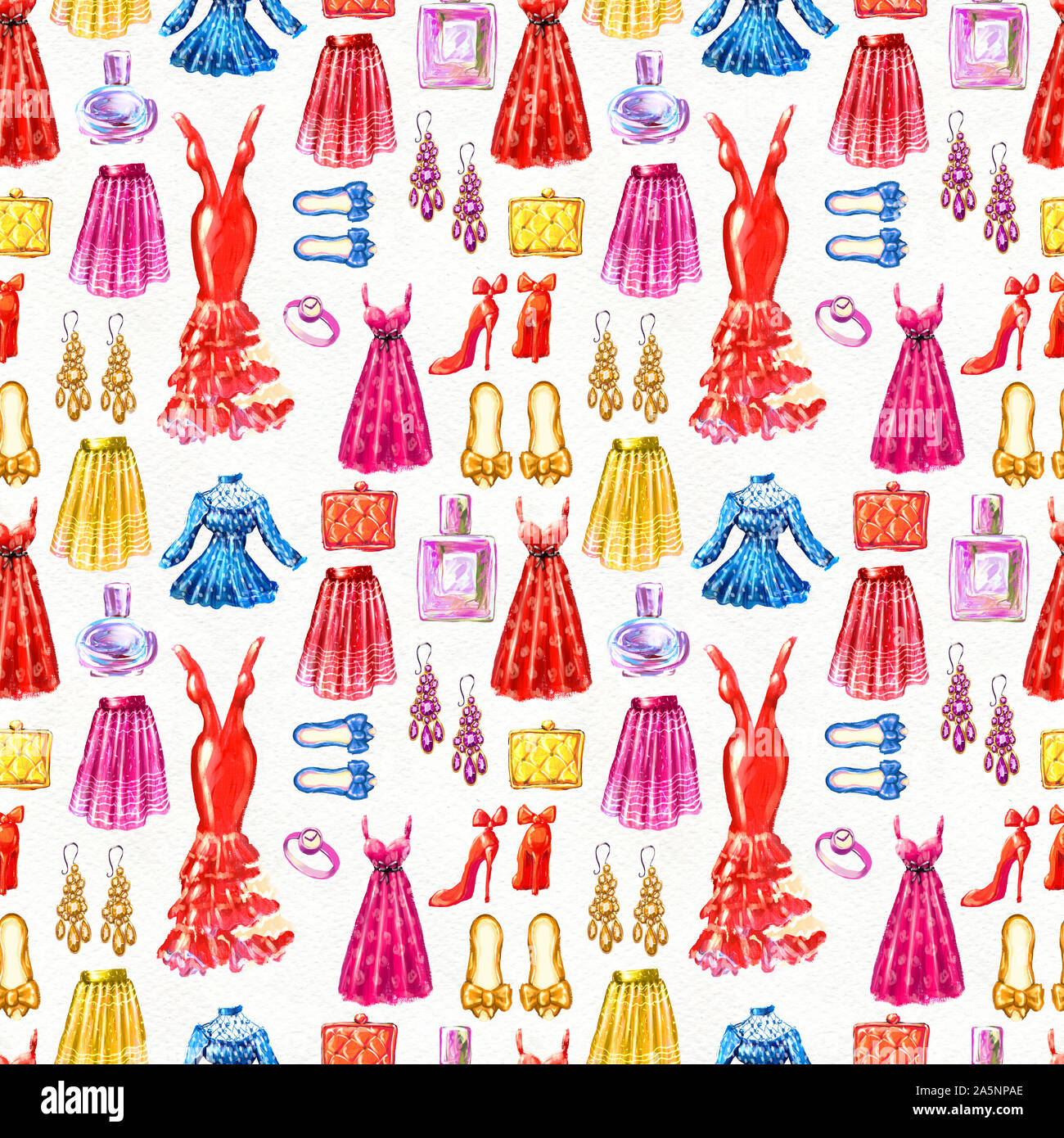Fashion seamless pattern. Watercolor hand drawn background Stock Photo ...