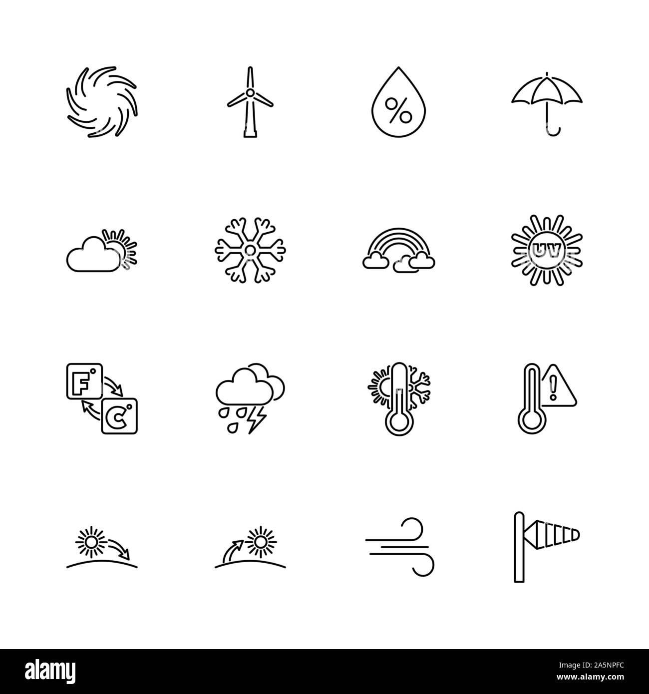 Weather Forecast, Metcast outline icons set - Black symbol on white background. Weather Forecast, Metcast Simple Illustration Symbol - lined simplicit Stock Vector