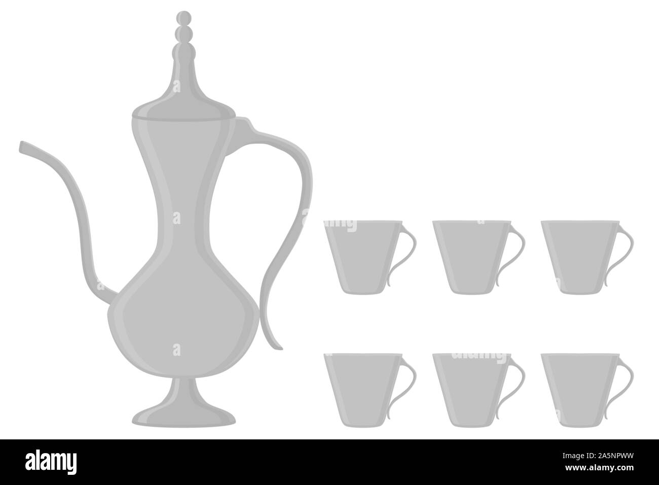 Illustration on theme big colored set different types jugs, kettles retro style. Jug pattern consisting of collection accessory beautiful kettle to be Stock Vector