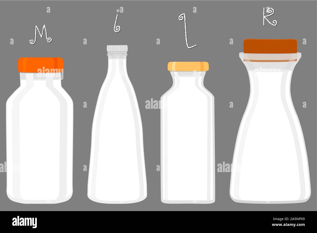 Illustration on theme big set different types chilled milk, dairy