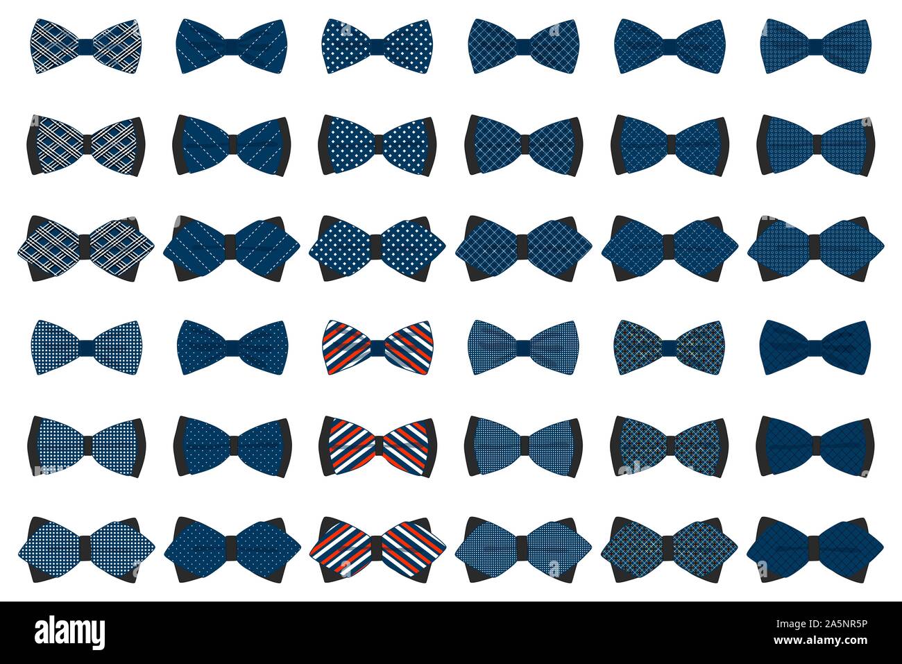 Illustration on theme big colored set ribbon different types, bow tie
