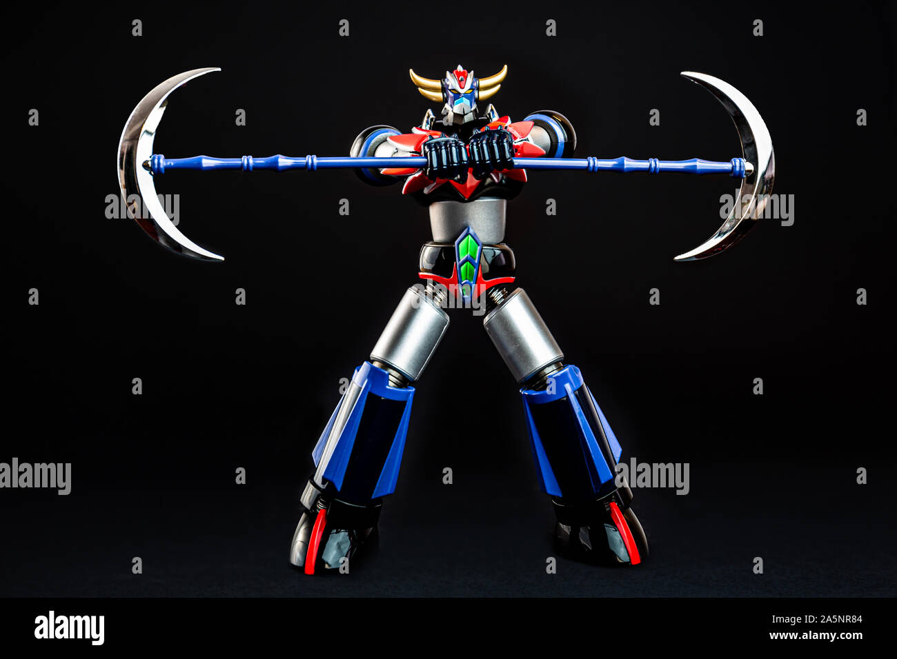 Ufo Robot Grendizer holding the Double Harken weapon. Stock Photo