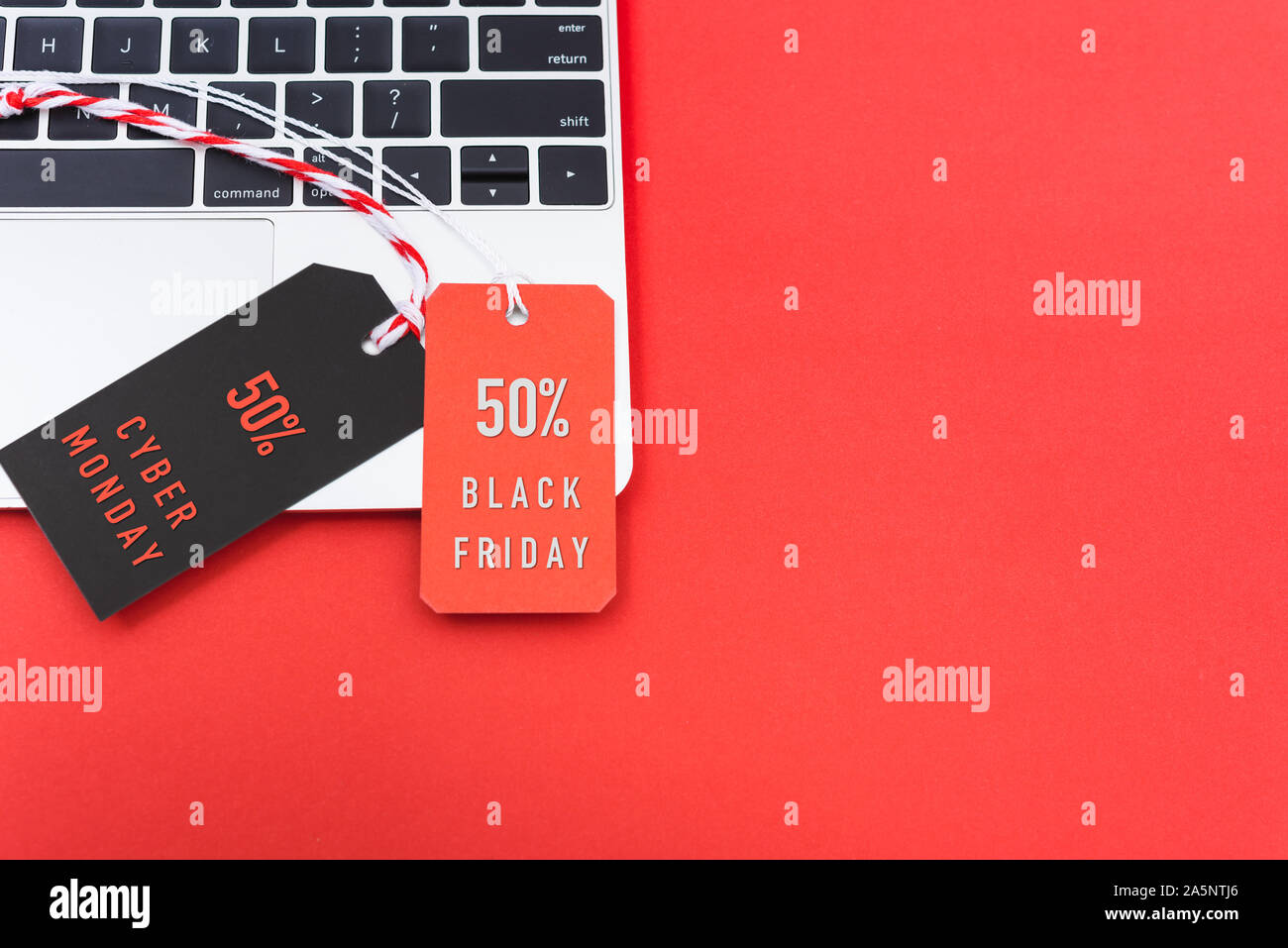 Online shopping Black Friday text with red tag and Cyber Monday text