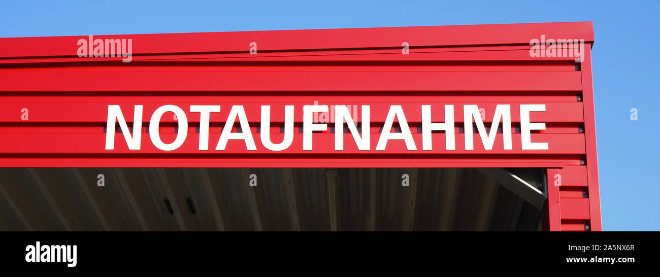 Notaufnahme means casualty or accident and emergency department in German - sign at hospital Stock Photo