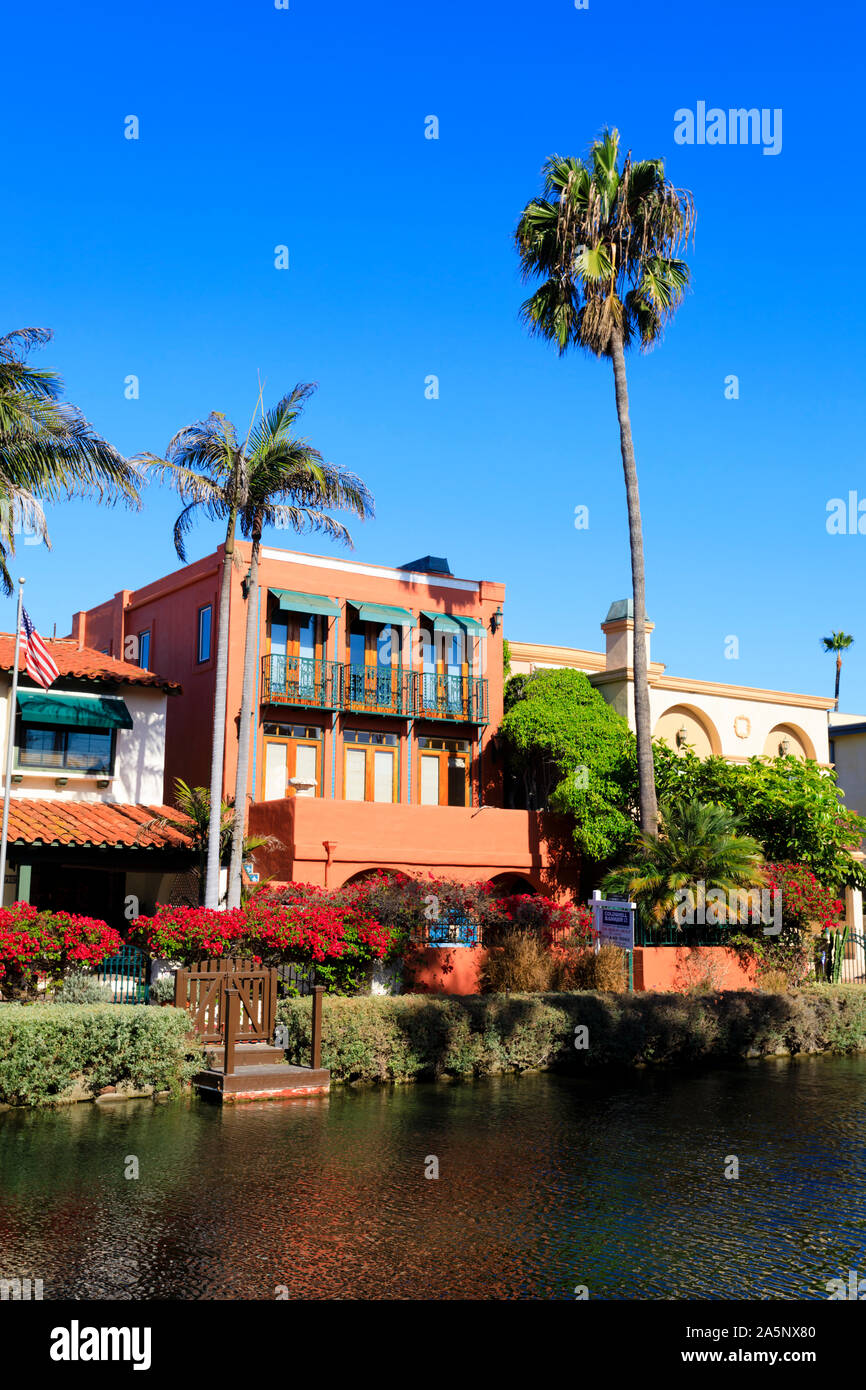 Houses on Grand Canal, Venice canal historic District, Santa Monica, Los Angeles, California, United States of America. USA. October 2019 Stock Photo