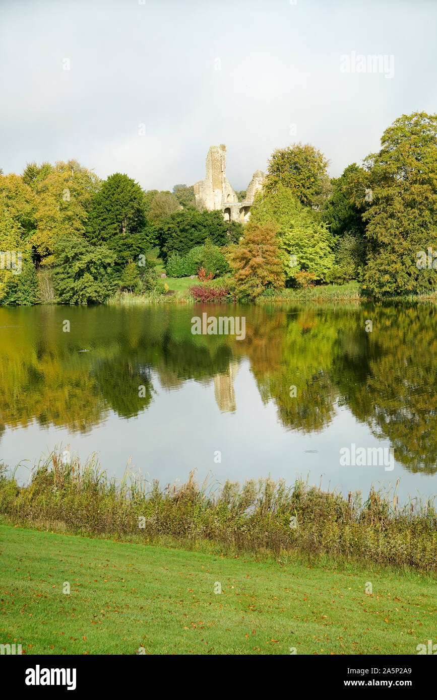 Sherborne Old Castle viewed across the Lake -1 Stock Photo