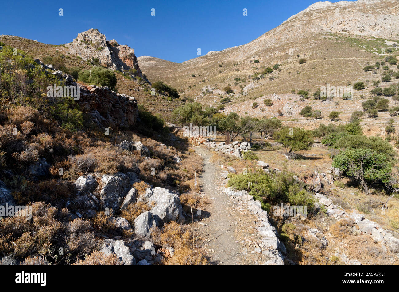 Footpath between Livadia and Stavros Bay,  Tilos, Dodecanese islands, Southern Aegean, Greece. Stock Photo