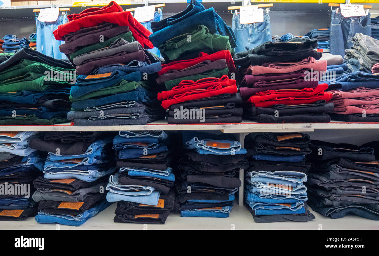 Shelves of denim jeans by Dejour Jeans Sydney Road Brunswick Melbourne  Victoria Australia Stock Photo - Alamy