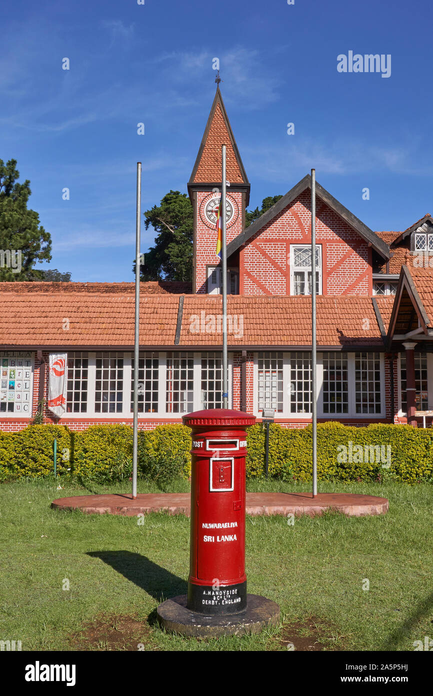 Nuwara Eliya Post Office with red postbox Ceylon/Sri Lanka Stock Photo