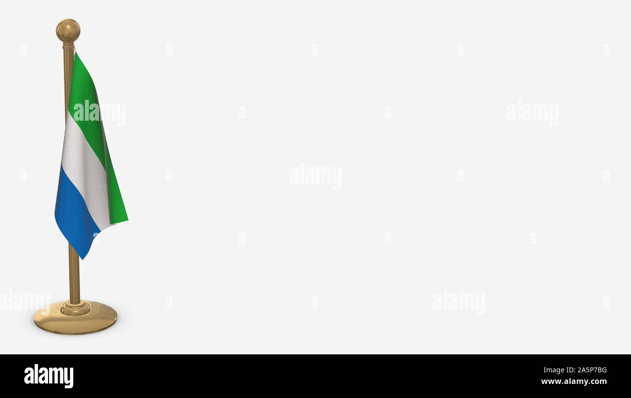 Sierra Leone 3D flag illustration hanging on golden flagpole. Isolated ...