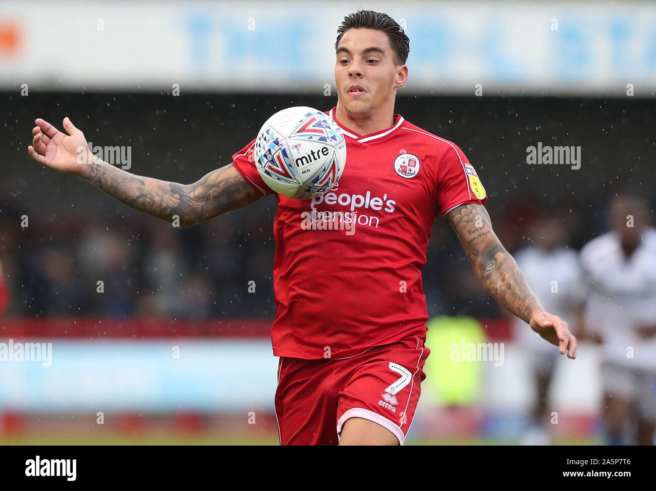 Crawley, UK. 12 October 2019 Crawley Town's Reece Grego-Cox in action during the Sky Bet League Two match between Crawley Town and Colchester United at the Peoples Pension Stadium in Crawley. Credit: Telephoto Images / Alamy Live News Stock Photo