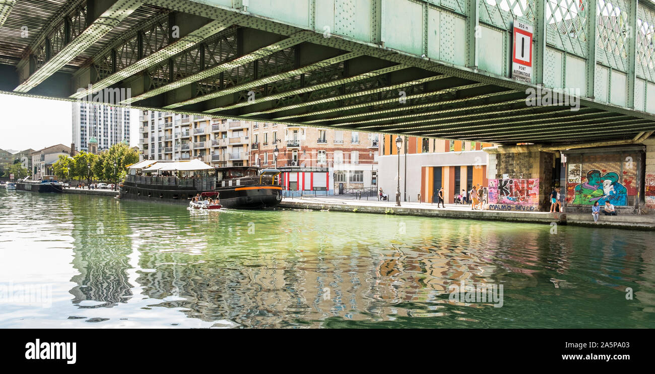 street scene on the banks of canal de l´ourcq Stock Photo